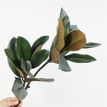 82cm 2 Hoveder Store Kunstige Magnolia Træ Tropisk Falske Planter Høj Gren Plast Grøn Banyan Blade Til hjemmekontoret