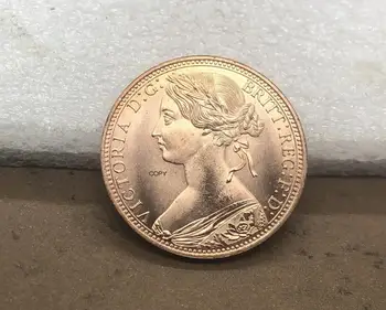 Det Forenede Kongerige 1881 1 Én Krone Dronning Victoria Storbritannien Bronze Portræt Red Kobber Kopi Mønt Med Glat Kant 179828