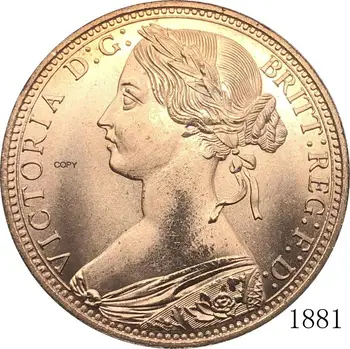 Det Forenede Kongerige 1881 1 Én Krone Dronning Victoria Storbritannien Bronze Portræt Red Kobber Kopi Mønt Med Glat Kant