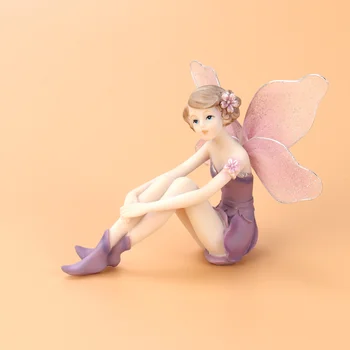 Smuk Pige Kreative Gaver Harpiks Angel Ornamenter Hjem Dekoration Miniature Flower Fairy Figurer Bryllup Dekoration(Sidder