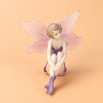 Smuk Pige Kreative Gaver Harpiks Angel Ornamenter Hjem Dekoration Miniature Flower Fairy Figurer Bryllup Dekoration(Sidder