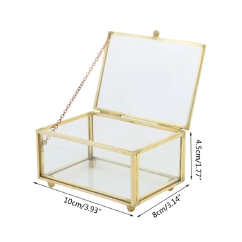 Klart Glas Rektangel Smykkeskrin Tilbøjelig Topdækslet Retro Smykker Brystet, Opbevaring Af Produktet Vitrineskab Dekoration