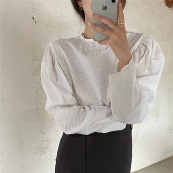 Kimotimo Design Hvide Skjorter Kvinder Sexet med Lange Ærmer Bandage Alle-match Korte Toppe 2021 Sommeren Enkelhed koreansk Mode Tøj 182013