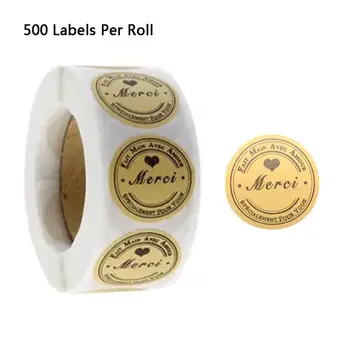 13MA 500pcs Kraft Merci franske Tak etiketter Konvolut-Klistermærker Pakke Segl 182170