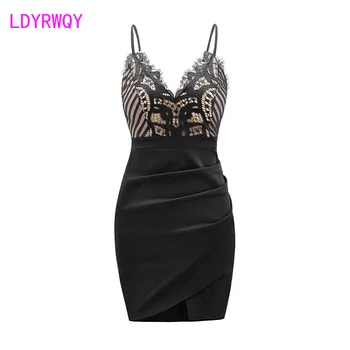 LDYRWQY 2021 nye sexet low-cut blonder syning slynge dyb v udsat rygsæk kvindelige hip natklub kjole