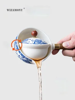 WIZAMONY Xiaokang boble Kung Fu te sæt kreative dovne selv-roterende temaskine rejse bærbare keramisk tepotte