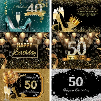 Fotografering Baggrund Happy 50 40 30 60 18 års fødselsdagsfest Diamant Guld Polka Dot Plakat Foto Baggrund Photocall Foto Studio