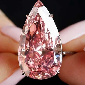 Elegant Og Trendy Vielsesring Luksus Pink Krystal Sten, Vand Dråbe Ring Løfte Forlovelsesringe For Kvinder 183074