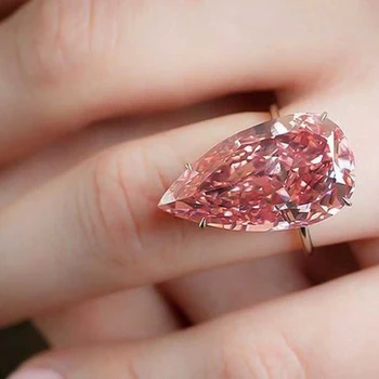 Elegant Og Trendy Vielsesring Luksus Pink Krystal Sten, Vand Dråbe Ring Løfte Forlovelsesringe For Kvinder