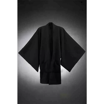 Mænd ' s nye solid farve flagermus ærme løs tendens Japansk kimono cardigan pels vindjakke medium længde alsidig sort 183619