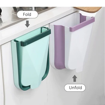 Folde Affald Bin Køkken Låge Hængende Papirkurven Kan Monteres På Væggen Vrøvl Badeværelse Toilet Skrald Opbevaring