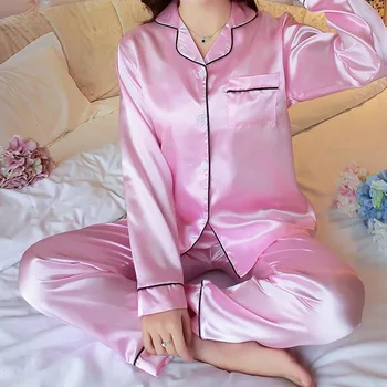 Nye Elegante Mode Afslappet Kvinder Dame Satin Pyjamas Pyjamas Sæt Nattøj Nattøj Loungewear Homewear 184845
