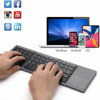 HKXA Mini Folde Bluetooth-Tastatur, Touchpad, Bluetooth 3.0 Sammenklappelig Trådløse Tastatur til Windows Android IOS13 Tablet ipad Telefon 184922