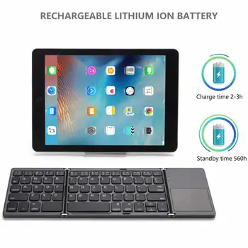 HKXA Mini Folde Bluetooth-Tastatur, Touchpad, Bluetooth 3.0 Sammenklappelig Trådløse Tastatur til Windows Android IOS13 Tablet ipad Telefon