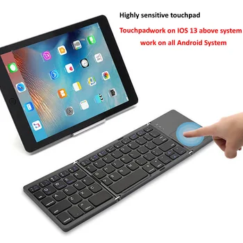 HKXA Mini Folde Bluetooth-Tastatur, Touchpad, Bluetooth 3.0 Sammenklappelig Trådløse Tastatur til Windows Android IOS13 Tablet ipad Telefon