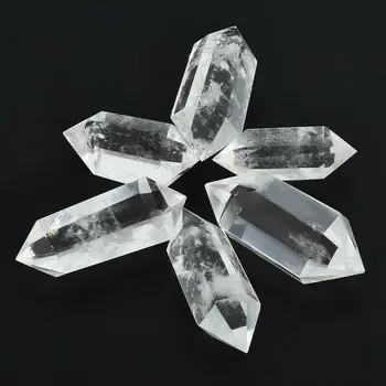 Naturlig Hvid Krystal Dobbelt-pegede Sekskantet Prisme Ornament Vedhæng Ånd Pendul Crystal Søjle Healing Sten Energi