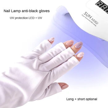 Et par Søm Is silke uv-LED-lampe Tørretumbler lys-stråling beskyttelse art af Solcreme sort handsker forsyninger til professionelle