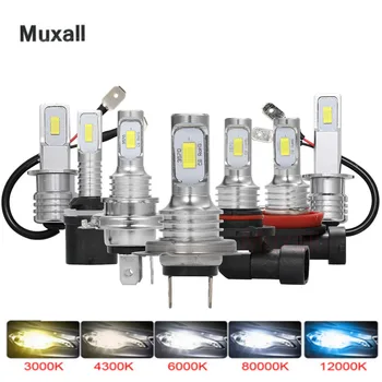Muxall 12000lms Bil H7 LED-Lampe H3 H4 H1 H11 LED Front Pære 9005 880 881 Is lampe 6000K 12V Bil Forlygter Bil Tåge Lys 2STK
