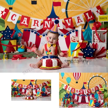 Karneval Sjove Cirkus-Tema Fødselsdagsfest Baggrund Nyfødte Børn Portræt Fotografering Baggrund Baby Brusebad Photocall Prop 186736