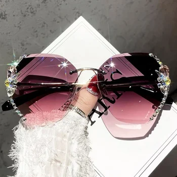 2021 Luksus Brand Design Vintage Uindfattede Solbriller Kvinder Mænd Mode Gradient Linse solbriller Nuancer til Kvinder 186927