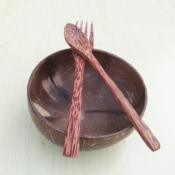 Hot selling gold medal husstand service naturlige kreative kokos skål håndlavet skål gaffel, ske boutique-sæt