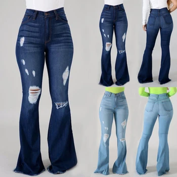 Kvinder Denim Jeans med Høj Talje, Stretch Slank Bred Ben Flare Pants Jean Femme Pantalones de mujer 188201