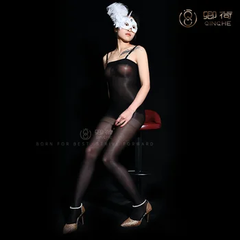 Qinghe luksus tætsiddende rør top hofteholder strømper kvinder 70D Shebin åben skridt strømpebukser sexede stropper justerbar strømpebukser