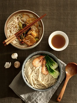 Japansk kreative ik sæt, kommercielle bambus hat keramisk skål, husholdning store ramen, ris, nudler, suppe skål 188956