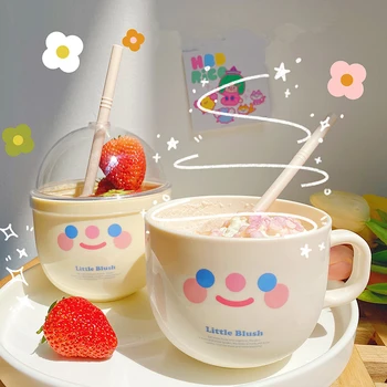 Ins Korea Kreative Sippy Cup Plast Krus Søde Smil Frugtsalat Kopper Og Krus Morgenmad Mælk Flaske Køkken, Bordservice Drinkware