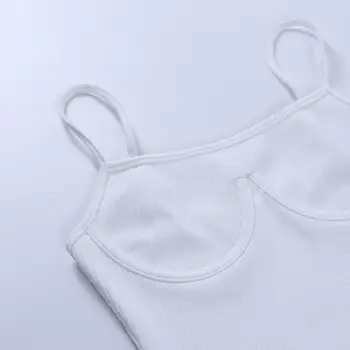 Kvinder Sexy Hvid Ribbet Sparkedragt Uden Ærmer Spaghetti-Stropper Bodycon Body Playsuit 2021