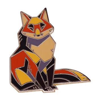 Temmelig Kantet Red Fox Hårde Emalje Pin Geometriske Origami Kunst Stil Samling
