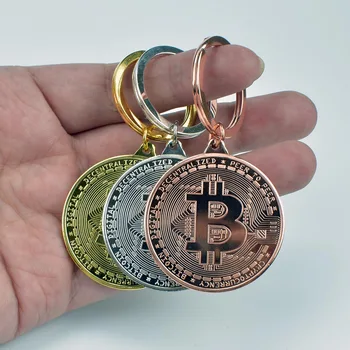 3 Farver Guld, Sølv, Kobber Bitcoin Nøglering Bitcoin Mønt Nøglering Collectible Mønt Fysisk Metal Mønt
