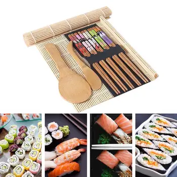 9pcs/set DIY Bambus Sushi Kaffefaciliteter Sæt Sushi gardin Ris Rulle Sushi Kits Ske blade Sushi Værktøjer, der Gør Madlavning Spisepinde H2L6 190333