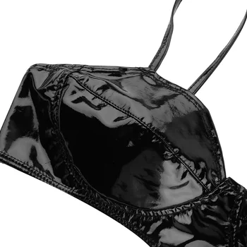 IEFiEL Sort Dame Lingeri Mode Wetlook Imiteret Læder Bh, Sexet Wire-gratis Ingen Pad Bra Top til Kvinder for Raves Danse Clubwear 191030
