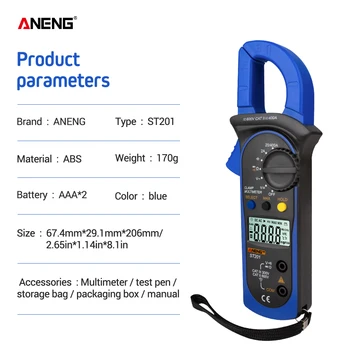 ANENG ST201 Digital Klemme Multimeter 4000 Tæller Klemme Amperemetre Transistor Kondensator Tester Power Test Automotive