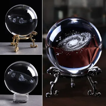 6cm Miniature krystalkugle Desktop Håndværk Med Base Foto Rekvisitter Hjem Dekoration Sfære Gave 3D Indgraveret Solar System Klar