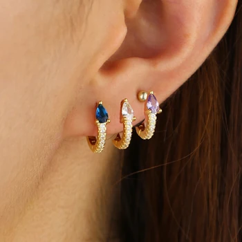Delikat minimal lille cz huggie hoop øreringe dråber cz farverig mode pige kvinder søde øreringe