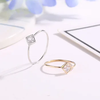 Octbyna Enkel Charms Geometriske Firkantet CZ Zircon Engagement Fine Ring For Kvinder Vielsesring Kno Finger Smykker