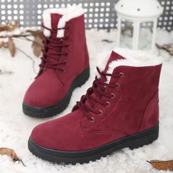 Kvinder støvler 2021 nye mode hæle sne støvler plus velvet varm vinter kvinder ankel støvler med lace-up kvinder sko kvinder sko