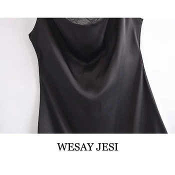 WESAY JESI Sommer Kjole 2021 Sort Rem på Tværs af Ryg-Kvindelige Mini Nederdel med V-Hals uden Ærmer Lace Front Udsmykning Slank Tøj