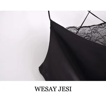 WESAY JESI Sommer Kjole 2021 Sort Rem på Tværs af Ryg-Kvindelige Mini Nederdel med V-Hals uden Ærmer Lace Front Udsmykning Slank Tøj
