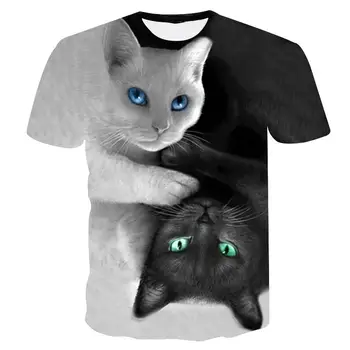 Nye 2021 Sommer Cool Fashion T-Shirts til 4 til 14 År, Drenge og Piger, To Katte Udskrive 3D-T-Shirts Børn Tøj 193337