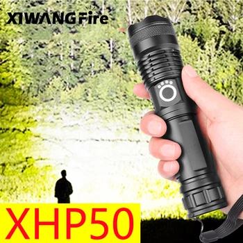 XHP50.2 stærke lys, stødsikker lommelygte zoom 5 tilstande led lys usb-opladning 18650 eller 26650 batteri bedste udendørs camping