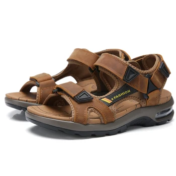Plus Størrelse Ægte Læder Mænd Sandaler Classic Mænd Sommer Sko Beach Sandaler til Mand Fashion Brand Udendørs Casual Sko