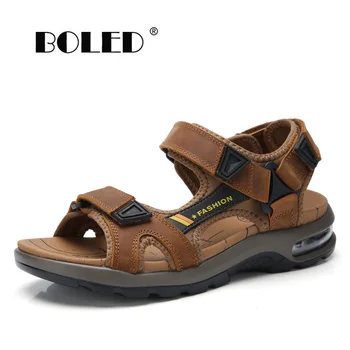 Plus Størrelse Ægte Læder Mænd Sandaler Classic Mænd Sommer Sko Beach Sandaler til Mand Fashion Brand Udendørs Casual Sko