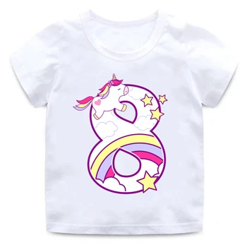 Drenge/Piger tillykke med Fødselsdagen Unicorn Nummer 1-9 Bue Print T-shirt Baby Tegnefilm Sjove T-shirt Børn Fødselsdagsgave Tøj,ooo5238 194357