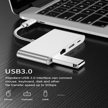 USB-C-Hub Multiport-Adapter med USB3.0 PD Oplader 4k HDMI - Kompatibel RJ45Ethernet Network Adapter til MacBook Pro huawei P20 194672