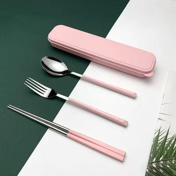 Bærbare ik sæt koreanske spisepinde gaffel, ske tre-delt sæt kreative udendørs køkken rejse ik box