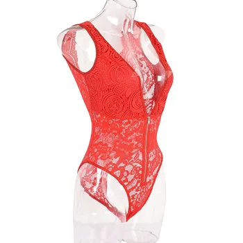 Sexet mousse blonder bodysuit for kvinde sloth lynlås rem undertøj slynge undertøj Lace-up cross ryg-lace røde buksedragt 2020