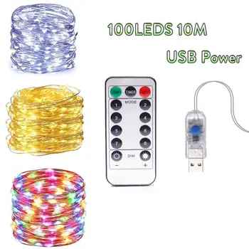 Vandtæt 8 Modes USB-Drevet LED String Fjernbetjening 10M 100LEDs Fe Lys Flerfarvet Xmas Party Guirlande Hjem Værftet Indretning